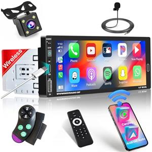 Hikity Autoradio 1 Din con Schermo da 6,86 Pollici Wieless CarPlay & Senza Fili Android Auto Autoradio Bluetooth con Radio FM BT SWC Retrocamera