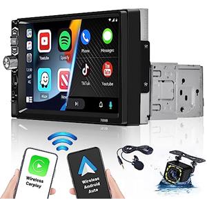 Hikity [2024]Hikity Autoradio 1 Din con Schermo Wireless CarPlay Android Auto, 7 Pollici HD Touchscreen Stereo Auto 1 Din Bluetooth con Mirror Link FM Radio USB TF AUX SWC+Retrocamera+Mic