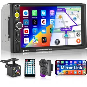 Hikity Autoradio 2 Din Radio Bluetooth Auto Stereo con Schermo Retrocamera 7 Pollici Touch Screen con FM BT USB TF AUX SWC Mirror Link per Android/iOS Smartphone