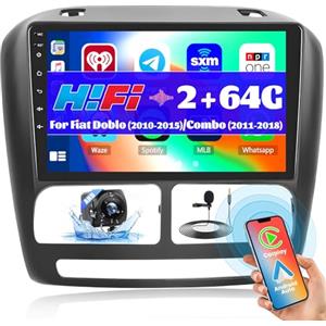 Hikity [2+32GB] Hikity Android Autoradio per Fiat Doblo (2010-2015) Combo (2011-2018) con Wireless Carplay Android Auto, Touchscreen Stereo Auto Bluetooth con Schermo da 9 Pollici GPS HiFi Cam Mic WiFi