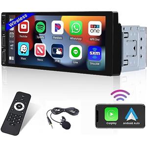 Hikity Autoradio 1 Din con CarPlay Wireless & Android Auto Senza Fili, Stereo Auto Bluetooth con 6,9 Pollici Schermo, Radio Auto con FM USB Controllo Vocale Mirror Link