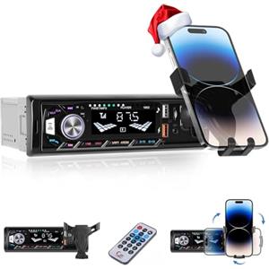 Ohradio Autoradio 1 Din Stereo Auto Bluetooth Lettore MP3 FM Radio/USB/TF/AUX/Bluetooth 5.0/Ricarica USB/Luci Multicolore con Supporto per Telefono e Telecomando