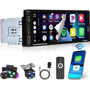 Ohradio Autoradio 1 Din con Schermo 6.9 Pollici Stereo Auto Bluetooth Wireless Carplay Android Auto con Mirror Link/FM Radio/USB/tipo-C/EQ/SWC con Retrocamera MIC Telecomando