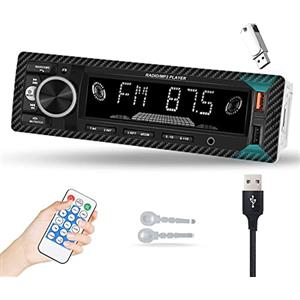 Hikity Autoradio Bluetooth Vivavoce, 1 Din Radio Auto Stereo 4 x 60W Funzione AUX, Lettore MP3 e Doppia Porta USB, Suono Stereo FM, Chiamate In Vivavoce, Telecomando, Display LCD