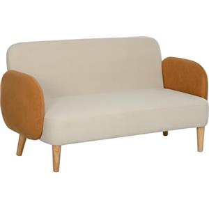 HOMCOM Divano 2 Posti Stile Nordico in Tessuto con Braccioli, Divanetto 2 Posti con Imbottitura di 21 cm Gambe in Legno per Soggiorno, Salotto, Casa e Ufficio, 138x73x74 cm, Crema e Arancione