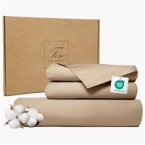 Ferò Set Copripiumino Matrimoniale 240x220, 2 Federe 50x75, Pregiato Raso di Cotone 300TC Fibra Lunga, Set Copripiumino Matrimoniale Cotone, Duvet Cover, Sacco Copripiumino Matrimoniale, Beige