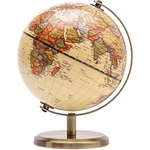 Exerz 14cm Mappamondo Antico - Mappa inglese - Supporto in metallo Colore bronzato - Grande sfera rotante - Decorazione da scrivania educativa/geografica/moderna - per scuola, casa e ufficio