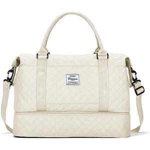 SEAFEW Borsone da Viaggio Donna, Bagaglio a Mano Borsa da Viaggio con Scomparto per le Scarpe, Borsa Sportiva Borsone da Palestra Grande, Borsa da Weekend, Borsa per Ospedale,H5-Beige