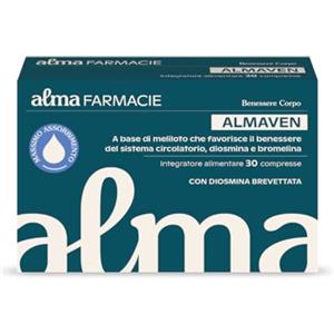 Alma Farmacie Almaven Alma Farmacie, con Diosmina Brevettata e Bromelina, per il Microcircolo, Gambe Gonfie Pesanti e Capillari, Massimo Assorbimento, Integratore 30 Compresse