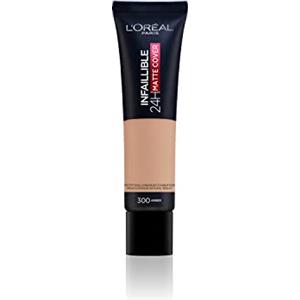 L'Oréal Paris L'Oreal Paris Cover Liquid Foundation, con 4% niacinamide, lunga durata, finitura naturale, disponibile in 20 tonalità, SPF 25, copertura opaca 32H infallibile, tonalità 300, 30 ml