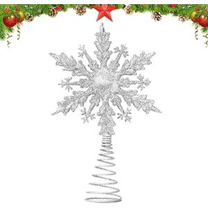 Durdiiy Stella per Albero di Natale 21cm Puntale per albero di Natale en a forma di stella oro Fiocco di neve stella albero di natale argento punta per albero di natale Addobbi per l'albero di Natale