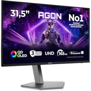 AOC Monitor AG326UD 31.5 pollici, 3840x2160, UHD, 165Hz, QD-OLED Panel, 0.03ms GtG, USB Hub Speakers, Height Adjustment, (HDMI2x 2.1 DP 1x 1.4) Adaptive Sync, HDR400 TrueBlack, G-Sync Compatible, Nero