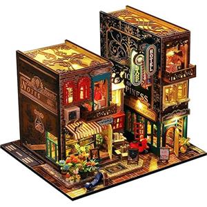 CRIOLPO Miniatura casa delle Bambole, Fai da Te Kit di Dollhouse di Legno, DIY Casa delle Bambole in Legno Majestic Mansion con Accessori e Mobili Book Nook Kit (Angolo della strada)