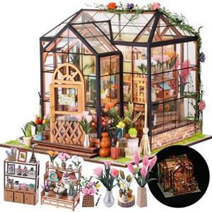 CRIOLPO Miniatura casa delle Bambole, Fai da Te Kit di Dollhouse di Legno, DIY Casa delle Bambole in Legno Majestic Mansion con Accessori e Mobili Book Nook Kit(Stanza dei fiori di Jenny)