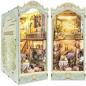 CRIOLPO DIY Book Nook Kit per Casa Delle Bambole Fai da Te in Miniatura Kit di Costruzione di Modellini con Mobili e Luce LED in Legno Book Scaffale Inserto Decorazione Regalo Creativo per Adolescent