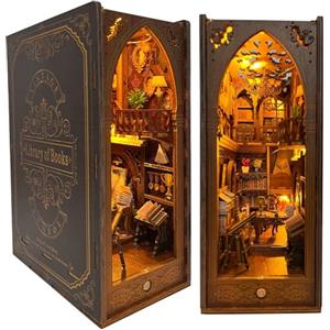 CRIOLPO DIY Book Nook Kit per Casa Delle Bambole Fai da Te in Miniatura Kit di Costruzione di Modellini con Mobili e Luce LED in Legno Book Scaffale Inserto Decorazione Regalo Creativo per Adolescent