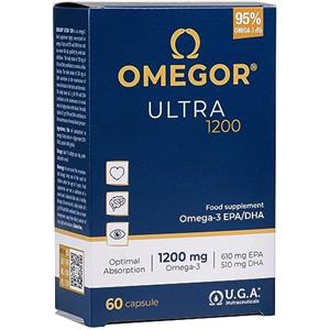 OMEGOR Ultra 1200 Omega 3 IFOS 5 Stelle - Omega3 Alto Dosaggio EPA 610mg e DHA 510mg - Senza Retrogusto e Facile da Digerire (60 Capsule)