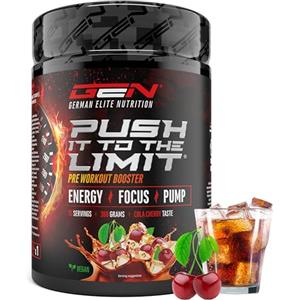 GEN GERMAN ELITE NUTRITION Push it to the Limit - Pre-Allenamento con L-Arginina + Citrullina + L-Tirosina + L-Teanina + L-Carnitina + AAKG + Taurina + Radice di Rosa Rhodiola + Caffeina - Dose elevata - 360 g - Cola-Ciliegia