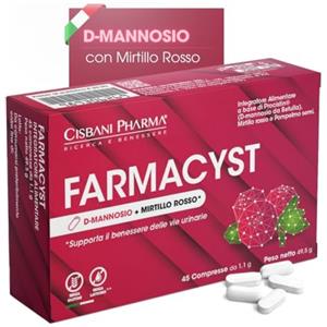CISBANI PHARMA Farmacyst D-Mannosio, Mirtillo Rosso e Semi di Pompelmo - Integratore per Vie Urinarie - Sollievo da Cistite, Gonfiore e Infezioni - 45 compresse, Senza Glutine, Senza Lattosio