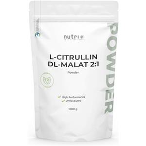 Nutri + L-Citrullina Malato Polvere 1 kg - Dose elevata + vegana + pura - Bodybuilding e Fitness Booster - L-citrulline Malate DL 2:1 - Qualità premium dalla Fermentazione vegetale