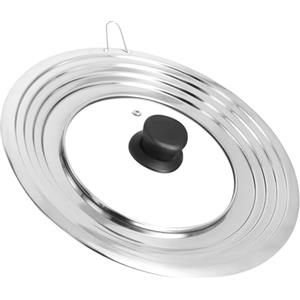 Focenat Coperchio universale per padelle, coperchio in vetro per pentole e Padelle 24 cm-30 cm, con bordo in acciaio inox e foro per vapore, coperchio universale per padelle, wok, piroscafo, argento