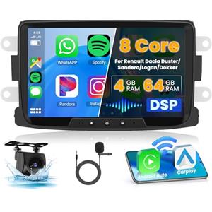 Ohradio 8Core/4G+64G Radio per Dacia Duster Sandero Logan Docker Autoradio 2 Din Android 13 Wireless Carplay Android Auto 8 Pollici Touchscreen con GPS DSP 59UI AHD Retrocamera MIC