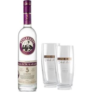 Beylerbeyi - Confezione da 1 bottiglia di Kalecik Karasi 100cl + 2 bicchieri da raki in omaggio - Brandy turco aromatizzato all'anice - 100% uva fresca - senza zuccheri aggiunti - tripla distillazione
