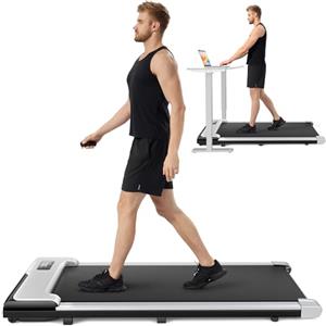 UMAY Tapis Roulant Elettrico Salvaspazio, Tapis Roulant Slim con APP, Walking Pad Treadmill, Telecomando e Display a LED,1-6 km/h, Nessuna Installazione, Bianco