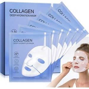 HUALIJIA Maschera Collagene Viso Confezione da 6, Collagene Mask per Donne, Maschera Anti-Rughe al Collagene Profondo per Tutti i Tipi di Pelle, Riduzione dei Pori, Miglioramento dell'Elasticità