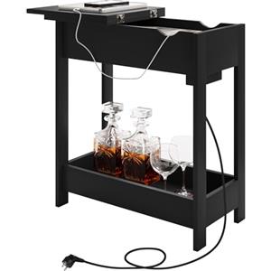 EUGAD Tavolino da Salotto con Stazione di Ricarica, Tavolino da Divano a 3 Ripiani, Piano Pieghevole, 2 Porte USB e 2 Prese a 2 Fori, per Camera da Letto, Soggiorno, Cucina, Nero, 0002CHJ