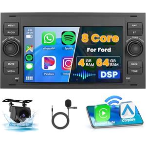 Ohradio 8Core/4G+64G Radio per Ford Focus Fiesta Kuga Fusion Transit Mondeo Autoradio 2 Din Android 13 Wireless Carplay Android Auto 9 Pollici Touchscreen con GPS DSP 59UI AHD Retrocamera MIC