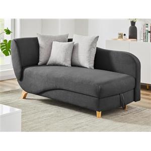 Vente-unique-Chaise longue letto con contenitore in Tessuto Antracite - Angolo a destra - PENELOPE