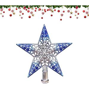 Durdiiy Stella per Albero di Natale 20cm Puntale per albero di Natale en a forma di stella rosso oro stella albero di natale Blu argento punta per albero di natale Addobbi per l'albero di Natale (Blu argento)