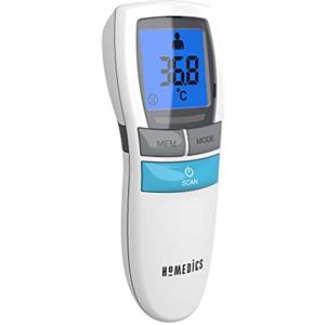 HoMedics Termometro Febbre Infrarossi No Touch, Misuratore di Temperatura Frontale Senza Contatto, Misurazione Istantanea in 1 Secondo, Display LCD di Facile Lettura, Allarme Febbre, Modalità Notte