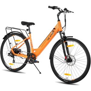 HILAND HH HILAND Hiand Bicicletta elettrica leggera da 28 pollici, 7 marce, per uomini e donne, pendolari, con motore da 250 W, arancione