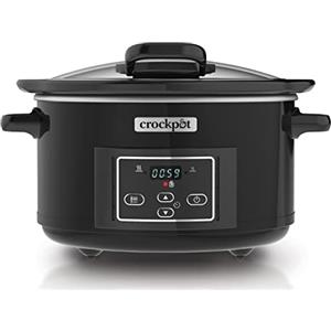 Crock-pot Pentola per Cottura Lenta, Slow Cooker, 4.7 litri, fino a 6 Persone, Coperchio con Cerniera, 2 Impostazioni Cottura, Spegnimento e Funzione Warm automatica, 220 W, Ceramica, Nero