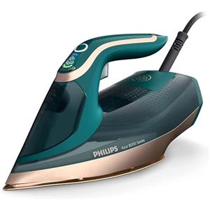 Philips Azur Serie 8000 Ferro a vapore - 70 g/min di Vapore Continuo, 240 g di Colpo di Vapore Turbo, 3000 W di Potenza, Tecnologia OptimalTEMP, Verde Opale (DST8030/70)