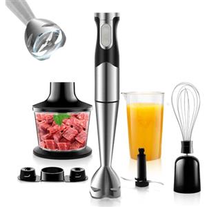 NWOUIIAY Frullatore a Immersione 6 in 1, 1200W Minipimer Immersione in 304 Acciaio Inox, Frullatore Multifunzionale con Turbo Presa Antiscivolo, Velocità regolabile, Tritatutto, Frusta e Misurino