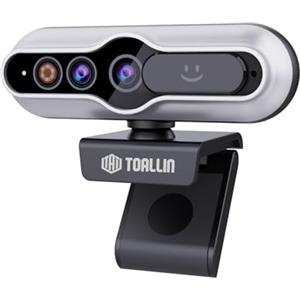 TOALLIN Webcam 2K con Windows Hello, webcam con riconoscimento facciale, 5 milioni di pixel, fotocamera per computer con messa a fuoco automatica, webcam USB con microfono e otturatore per la privacy