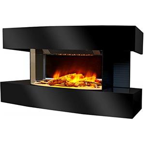 CHEMIN'ARTE Camino elettrico da parete Lounge Medium Nero - 82x21x42cm - caminetto elettrico con Fiamma LED 2000W e Telecomando, Caminetto con Timer e Controllo Automatico di Temperatura