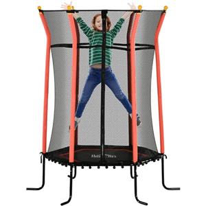 HOMCOM Trampolino Elastico per Bambini 3-10 Anni con Ingresso a Cerniera e Pali Imbottiti, Tappeto Elastico in Acciaio, PP e EPE, Ø163.5x190 cm, Rosso