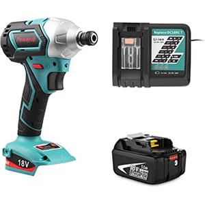 Powayup【Quad Suit】1X per Makita Batteria 18V 5.0Ah BL1850B, 1X per l'avvitatore a impulsi a batteria, 1x 14.4V - 18Volt Ricambio Caricabatterie per Makita 18V Caricabatterie DC18RCT