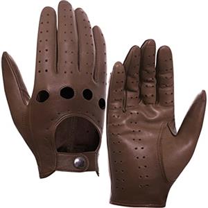 Harssidanzar Uomo guanti guida guanti di pelle di pecora sfoderato GM026D,Marrone sella,Taglia S
