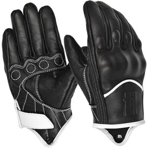 Harssidanzar Guanti da Moto in Pelle, Uomo Touch screen Guanti invernali da guida in pelle di capra GM041EU, Nero/Bianco, taglia M