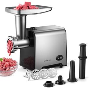 VINATO Tritacarne Elettrico, Accessorio per Salsicce CompactPower, 3 Dischi Perforati in Acciaio Inox (3, 5, 7mm), Manomentro, Accessorio per Kebbe