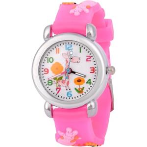 OFFCUP Orologio da Polso per Ragazzi e Ragazze, Orologio per Bambini Movimento al Quarzo Orologio Educativo per Bambin 3D Cartone Animato Cinturino in Silicone per bambini da 3 a 12 Anni -Giraffa Rosa