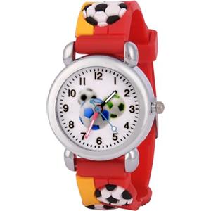 OFFCUP Orologio da Polso per Ragazzi e Ragazze Orologio per Bambini Movimento al Quarzo Orologio Educativo per Bambin 3D Cartone Animato Cinturino in Silicone per bambini da 3 a 12-Calcio Giallo Rosso