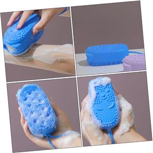 HONMEET Spazzola da Bagno in Spugna Blu, Accessorio Bagnoschiuma per Uomo e Ragazzo Ragazza, Spugna Esfoliante Delicata per Uso Domestico Cordino Salvaspazio