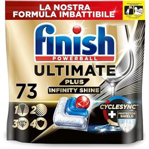 Finish Ultimate PLUS Infinity Shine Pastiglie Lavastoviglie, 73 Capsule Lavastoviglie, Detergenti per Lavastoviglie contro lo Sporco e i Residui Incrostati