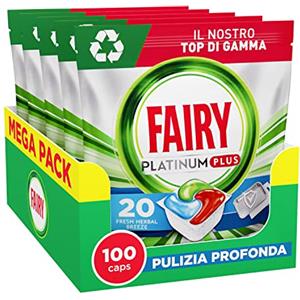 Fairy EFFICACI AL PRIMO LAVAGGIO: Le pastiglie lavastoviglie Fairy Platinum Plus offrono un'azione pulente al primo lavaggio, sono efficaci anche sul grasso incrostato e rimuovono le macchie ostinate grazie al potente liquido sgrassante